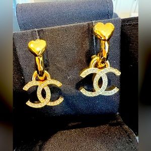 Chanel new 23P Gold crystal hoop earring.